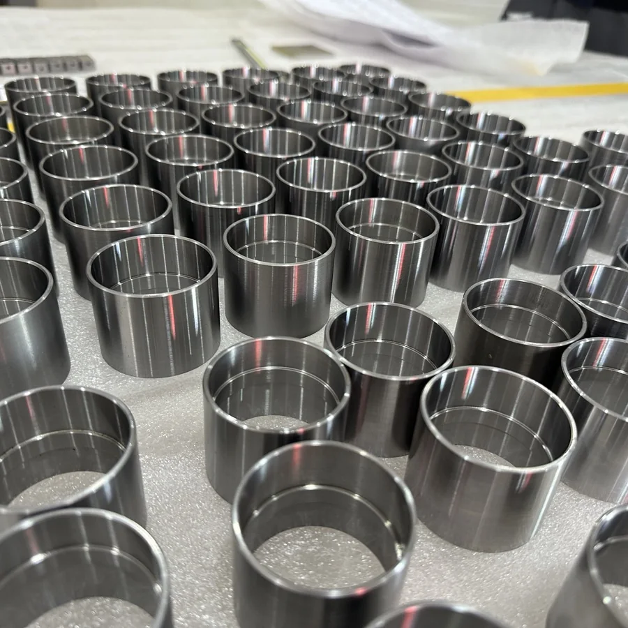 Batch of turned stainless steel sleeves ready for inspection
